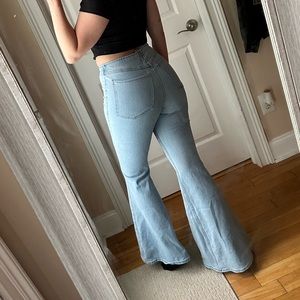 Ultra-High Waisted Light Wash Flare Jeans - YTK